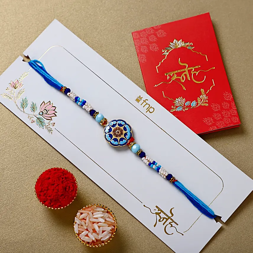 Floral Blue Meenakari Rakhi