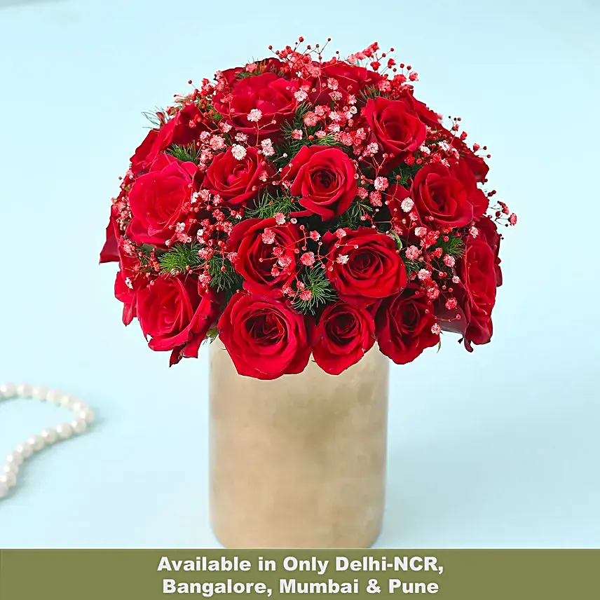 Forever Love Red Roses Glass Vase