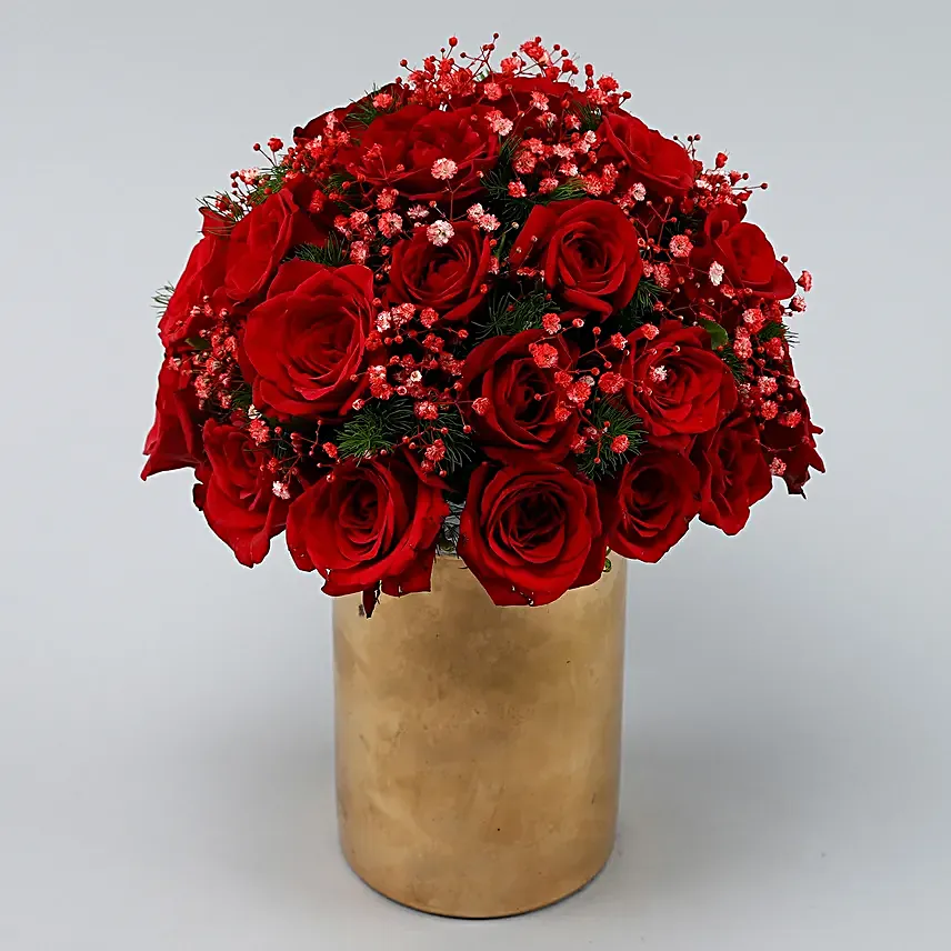 Forever Love Red Roses Glass Vase