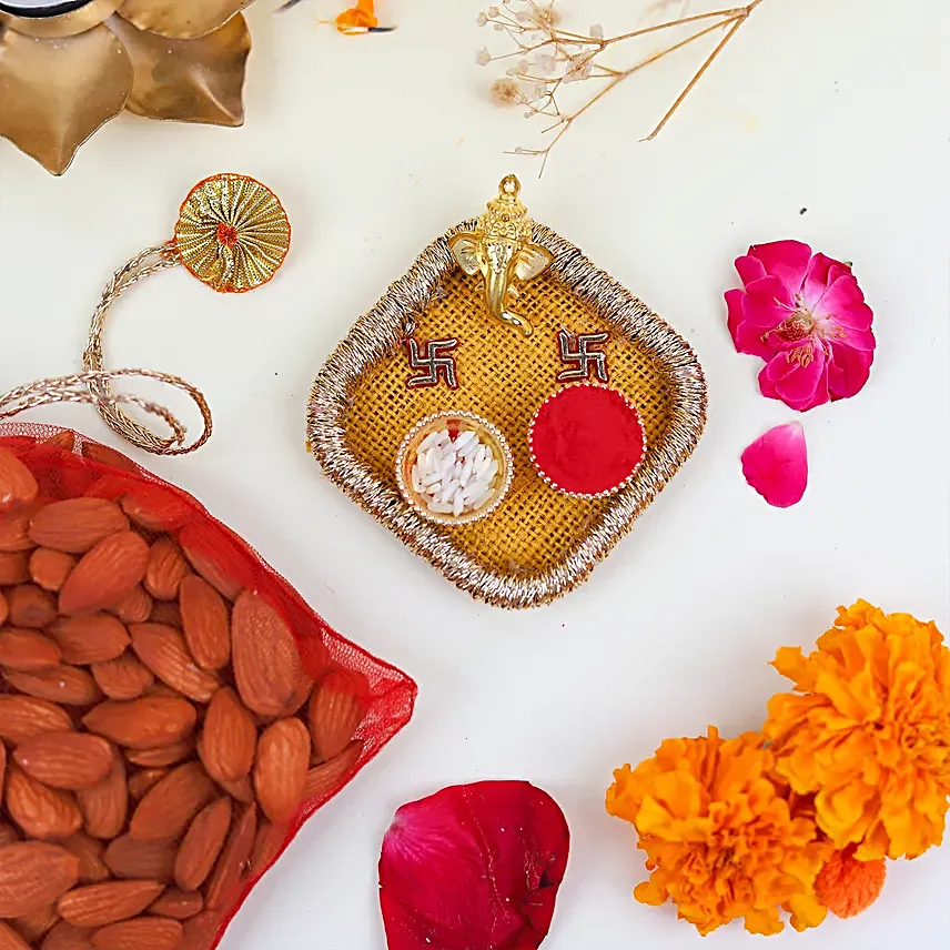 Ganesha Blessings Pooja Thali N Almonds Combo