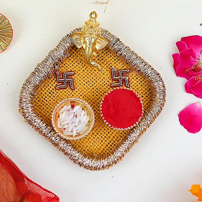 Ganesha Blessings Pooja Thali N Almonds Combo