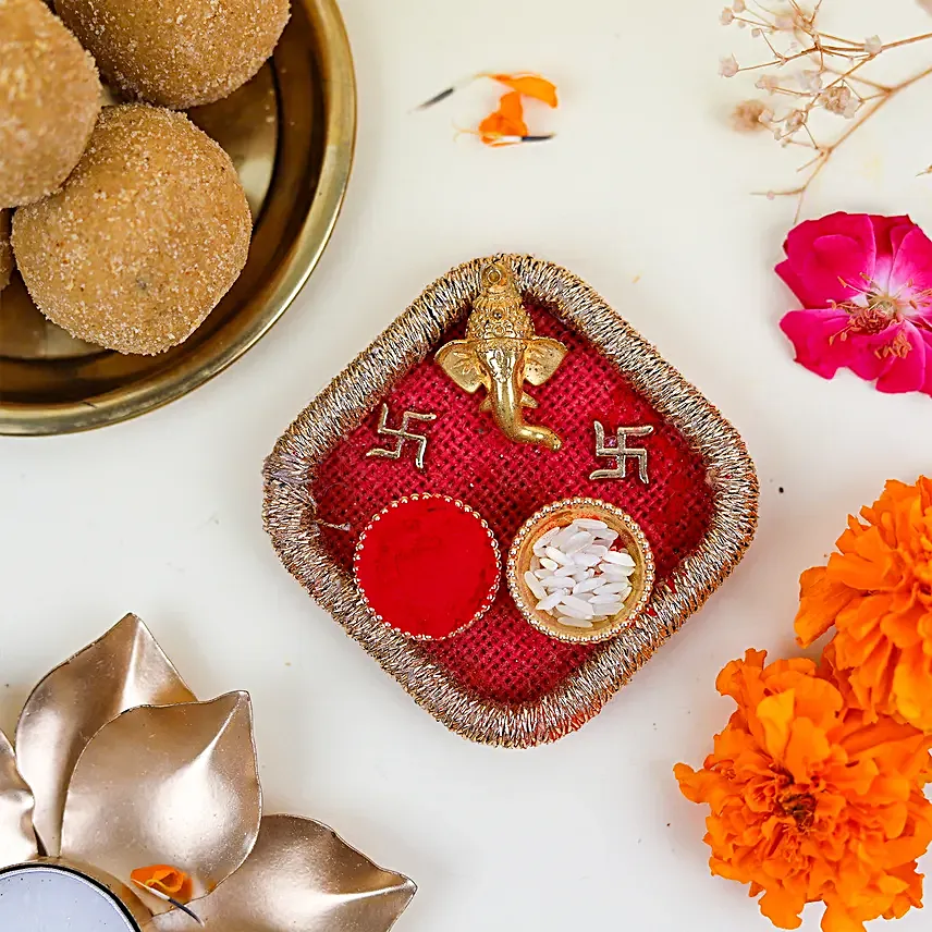 Ganesha Blessings Pooja Thali N Besan Laddoo Combo