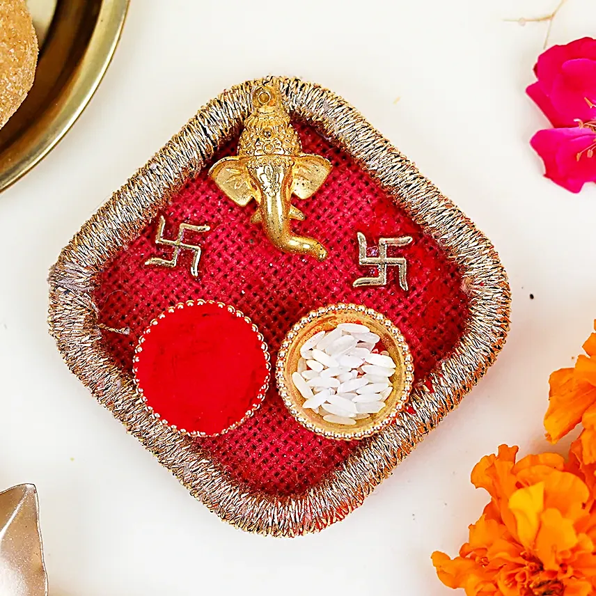 Ganesha Blessings Pooja Thali N Besan Laddoo Combo