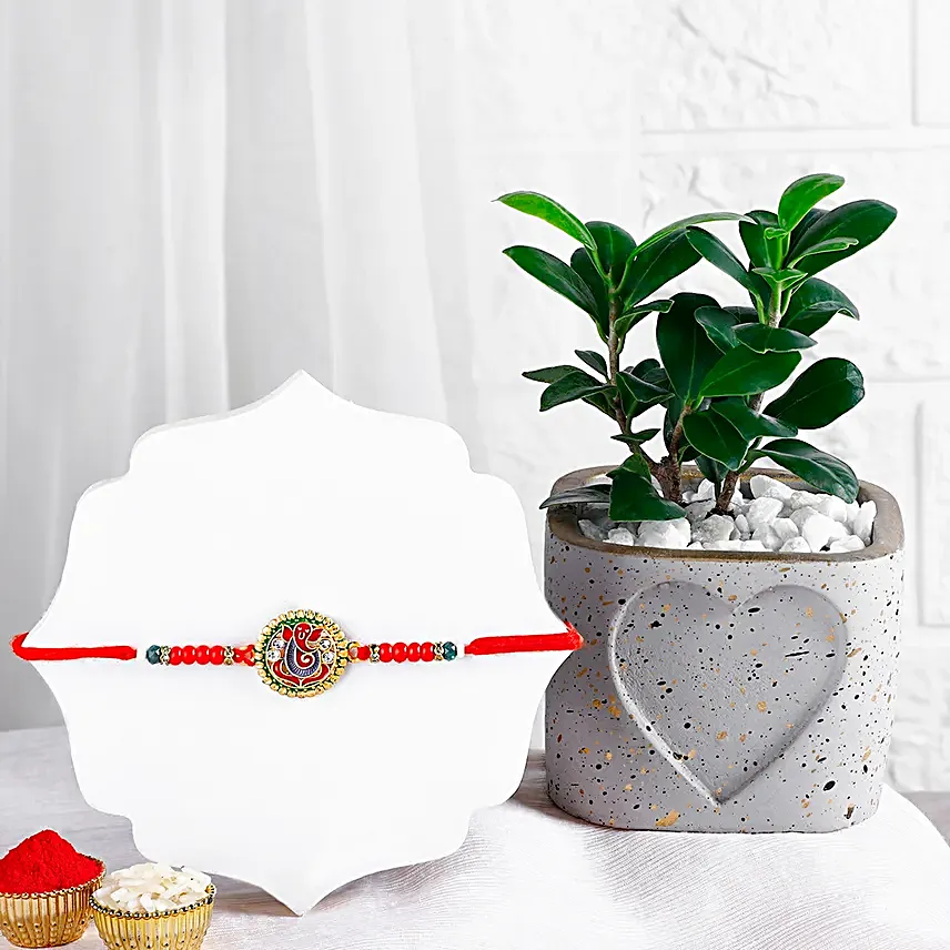 Ganesha Good Vibes Rakhi N Lucky Bamboo Vase Combo