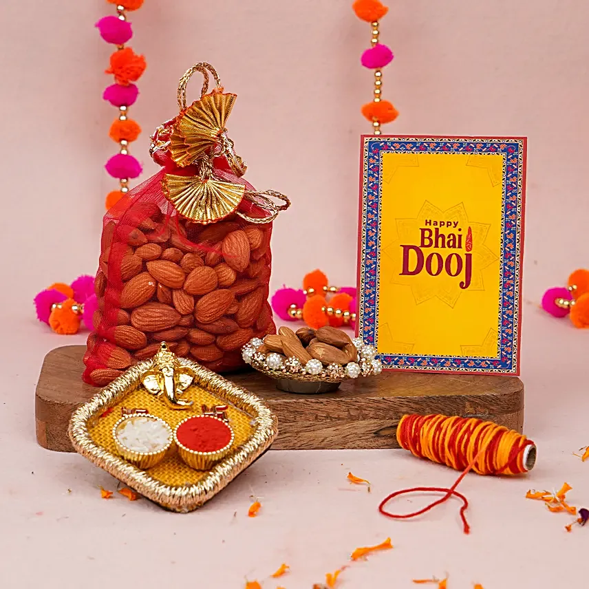 Ganesha Thali N Almonds Bhaidooj Potli Gift