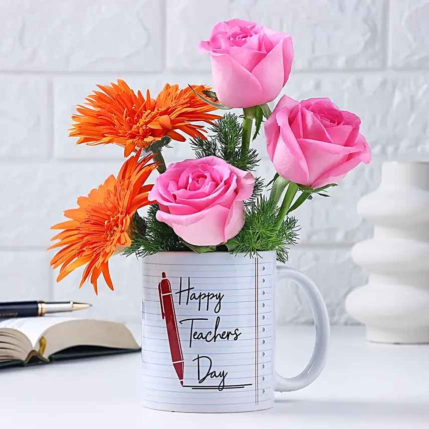 Gerbera and Rose Teachers Day Mug