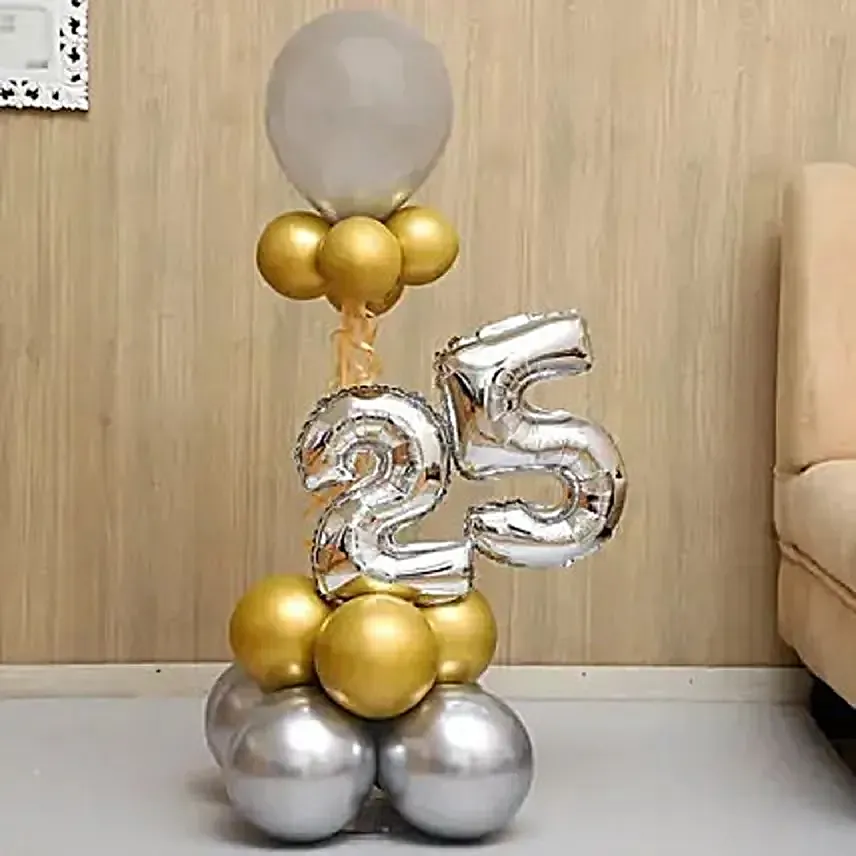 Golden and Silver Number 25 Balloon Bouquet