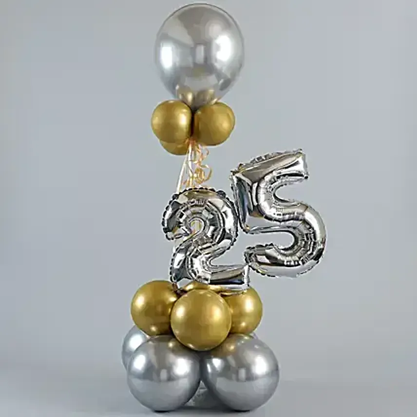 Golden and Silver Number 25 Balloon Bouquet