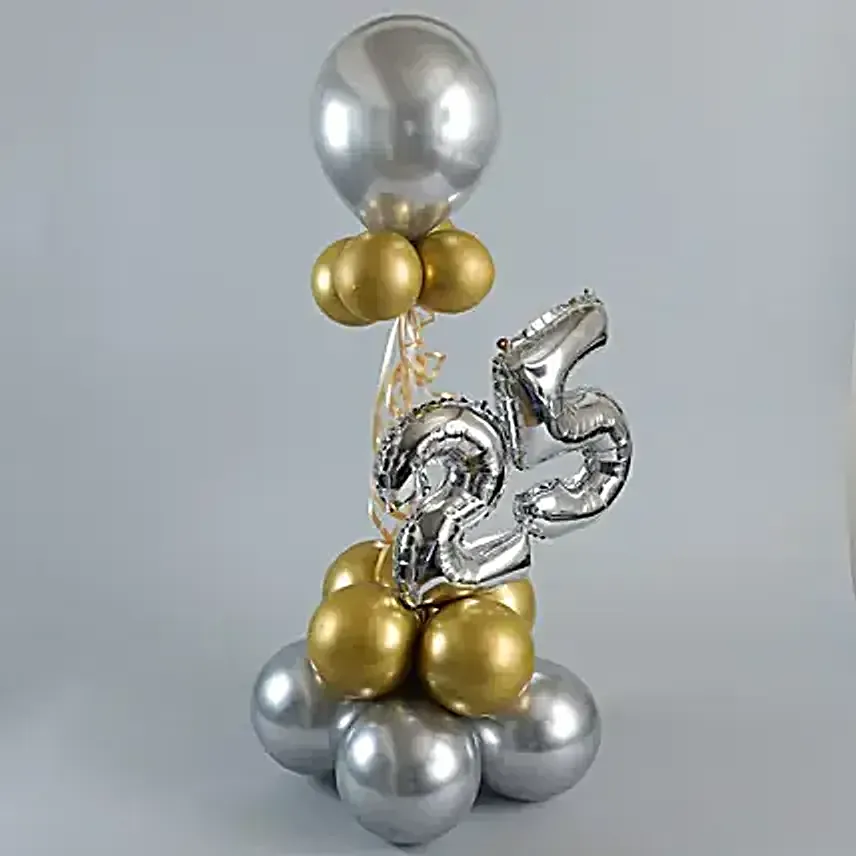 Golden and Silver Number 25 Balloon Bouquet