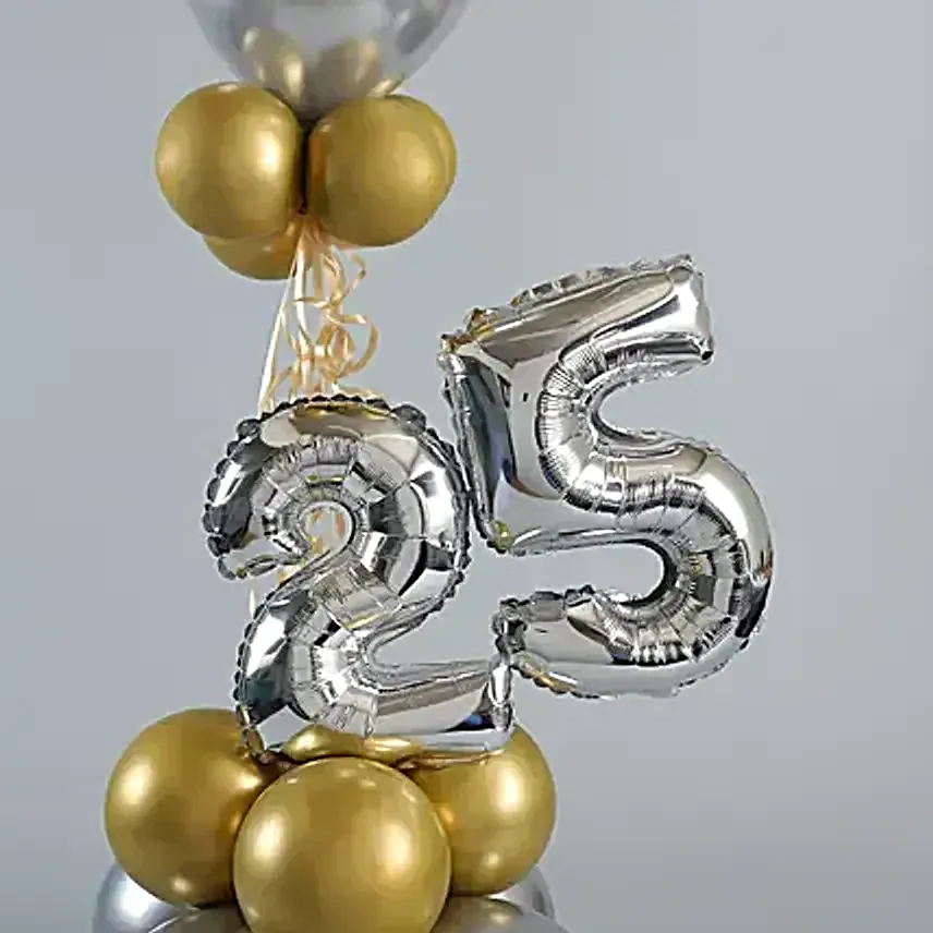 Golden and Silver Number 25 Balloon Bouquet