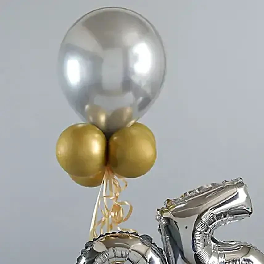 Golden and Silver Number 25 Balloon Bouquet