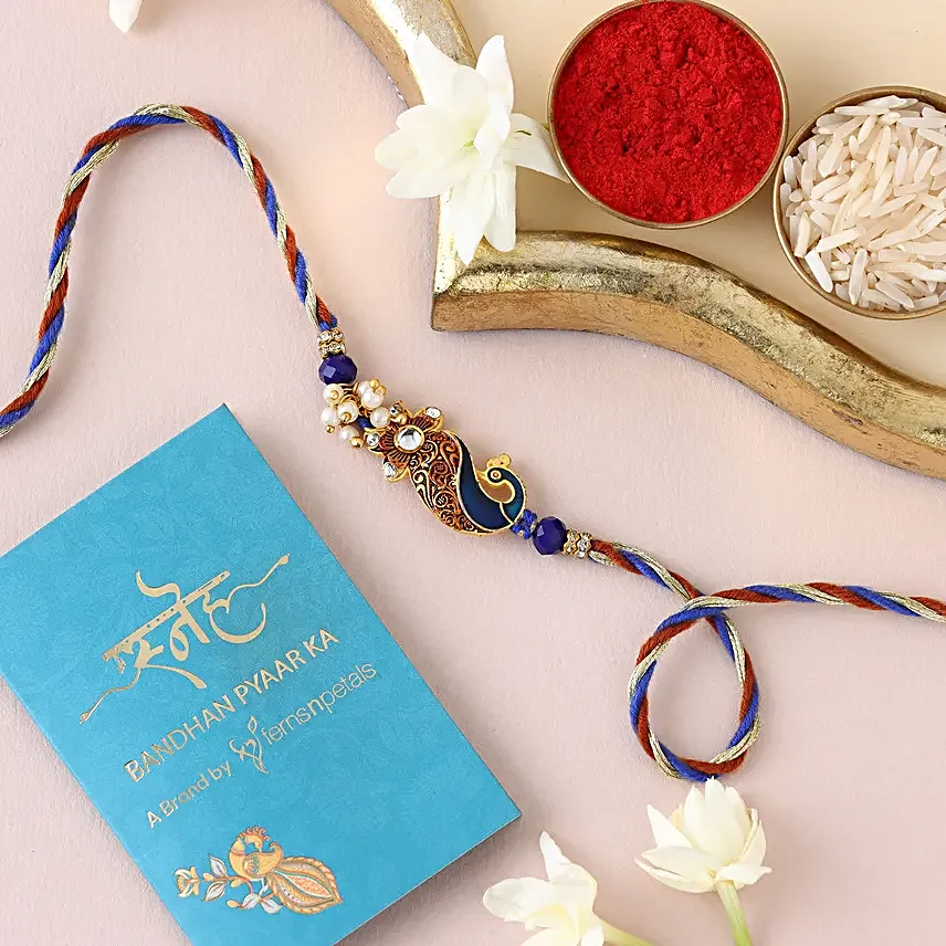 Graceful Peacock Swirl Rakhi
