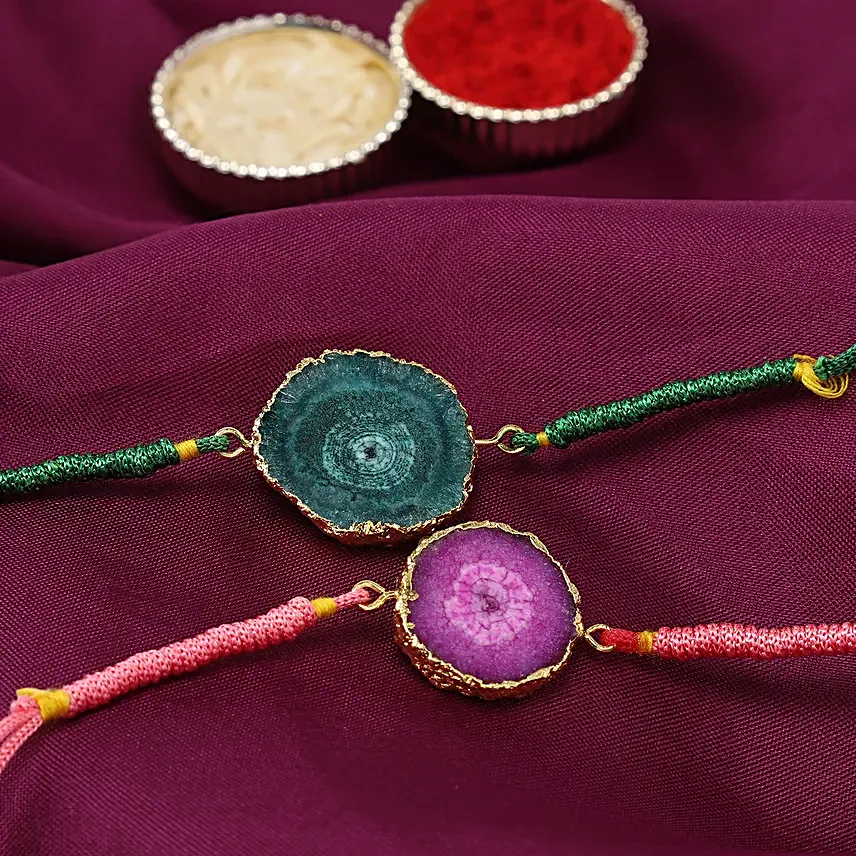 Green & Pink Agate Stone Rakhi Combo 