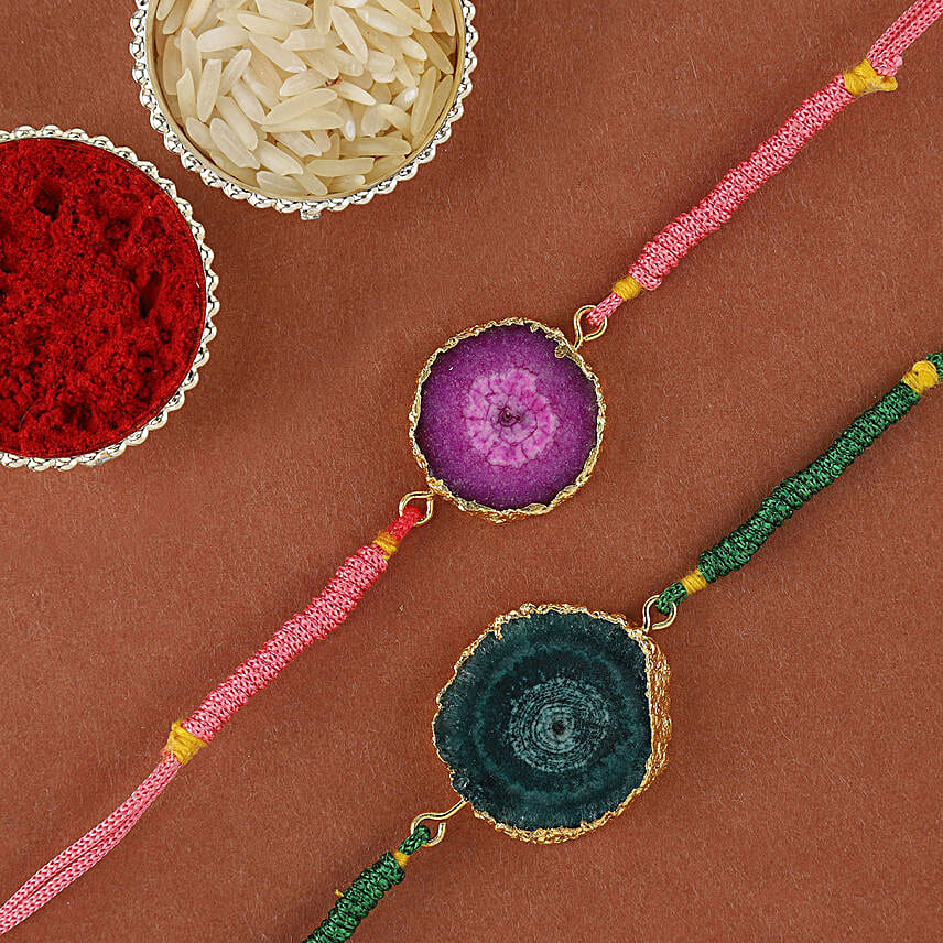 Green & Pink Agate Stone Rakhi Combo 