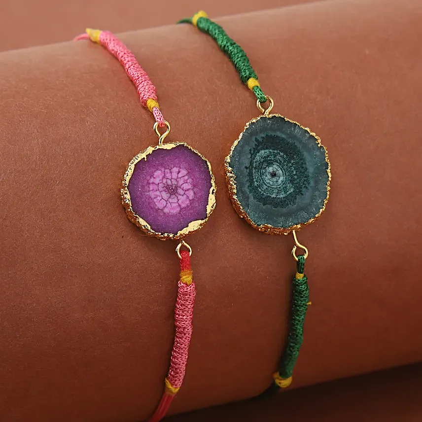 Green & Pink Agate Stone Rakhi Combo 