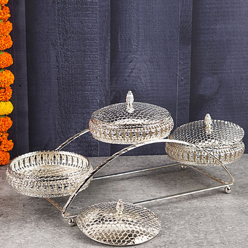 Hamsa Pancham Rakhi Set N Dryfruits Silver Boxes