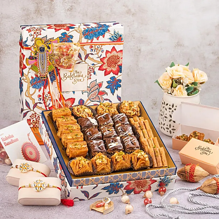 Handcrafted Kundan Rakhi Set N Regalia Baklava Box