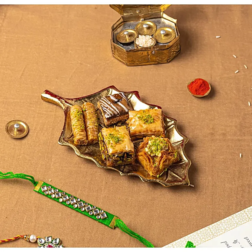 Handcrafted Kundan Rakhi Set N Regalia Baklava Box