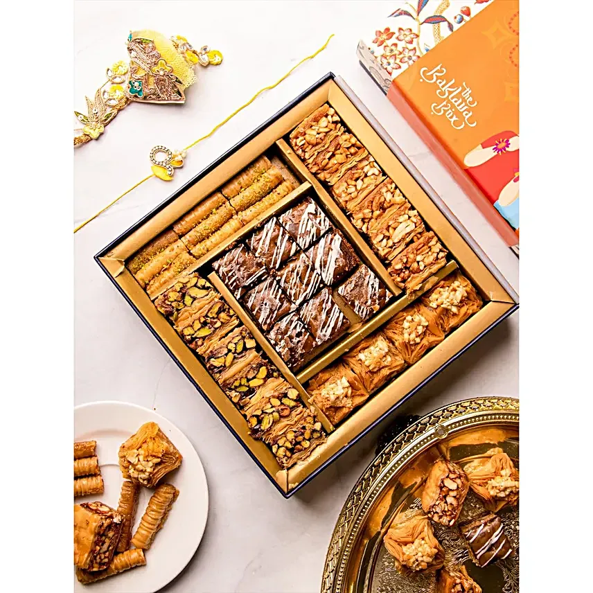 Handcrafted Kundan Rakhi Set N Regalia Baklava Box