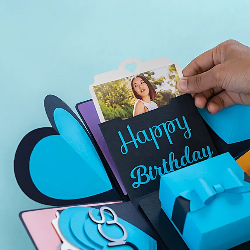 Handmade Blue Luxe Personalised Explosion Photo Gift Box