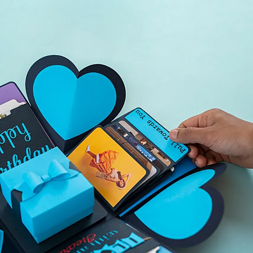 Handmade Blue Luxe Personalised Explosion Photo Gift Box