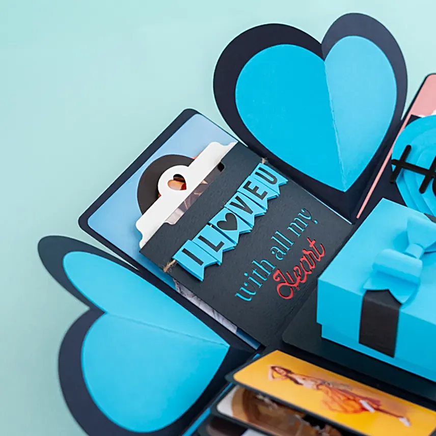 Handmade Blue Luxe Personalised Explosion Photo Gift Box