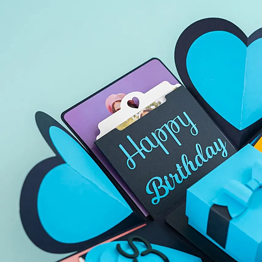 Handmade Blue Luxe Personalised Explosion Photo Gift Box