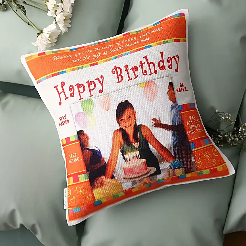 An Eternal Delight-Personalized Cushion 12x12 inches Orange and White Color