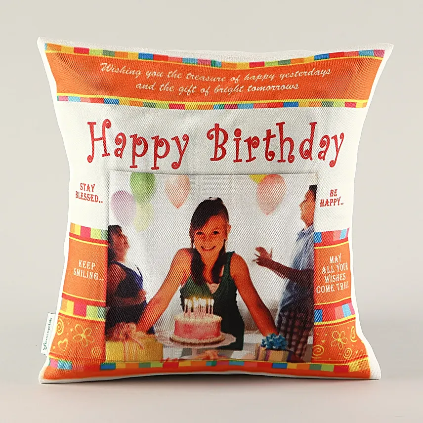 An Eternal Delight-Personalized Cushion 12x12 inches Orange and White Color
