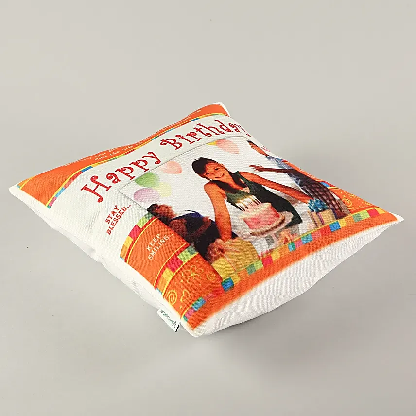 An Eternal Delight-Personalized Cushion 12x12 inches Orange and White Color