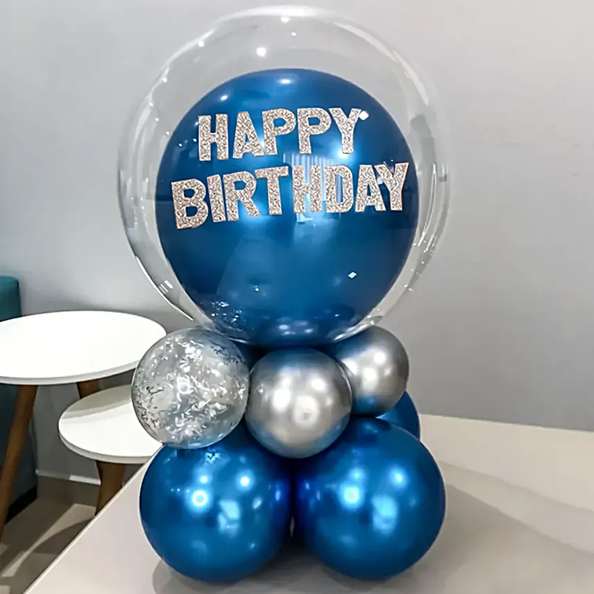 Happy Birthday Chrome Balloon Set Blue