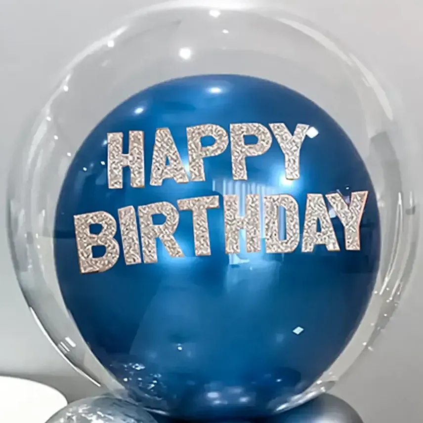 Happy Birthday Chrome Balloon Set Blue