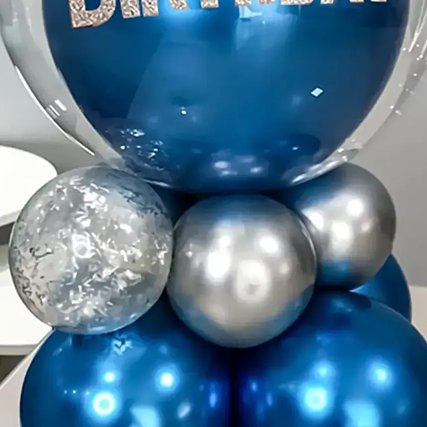 Happy Birthday Chrome Balloon Set Blue