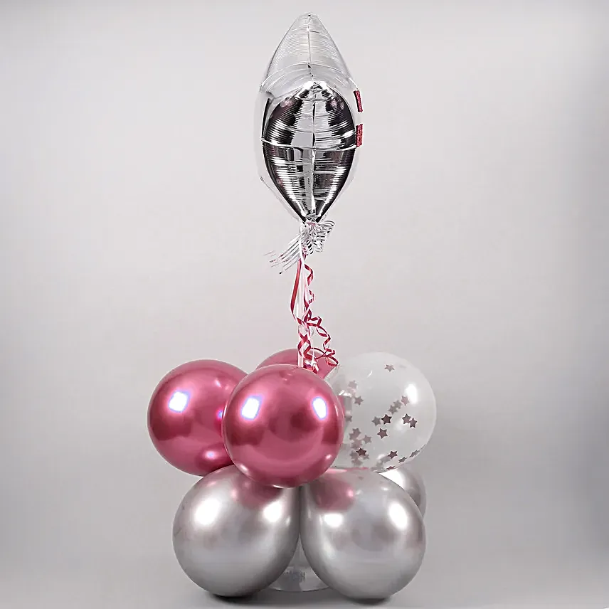 Happy Birthday Star Balloon Bouquet Silver and Pink