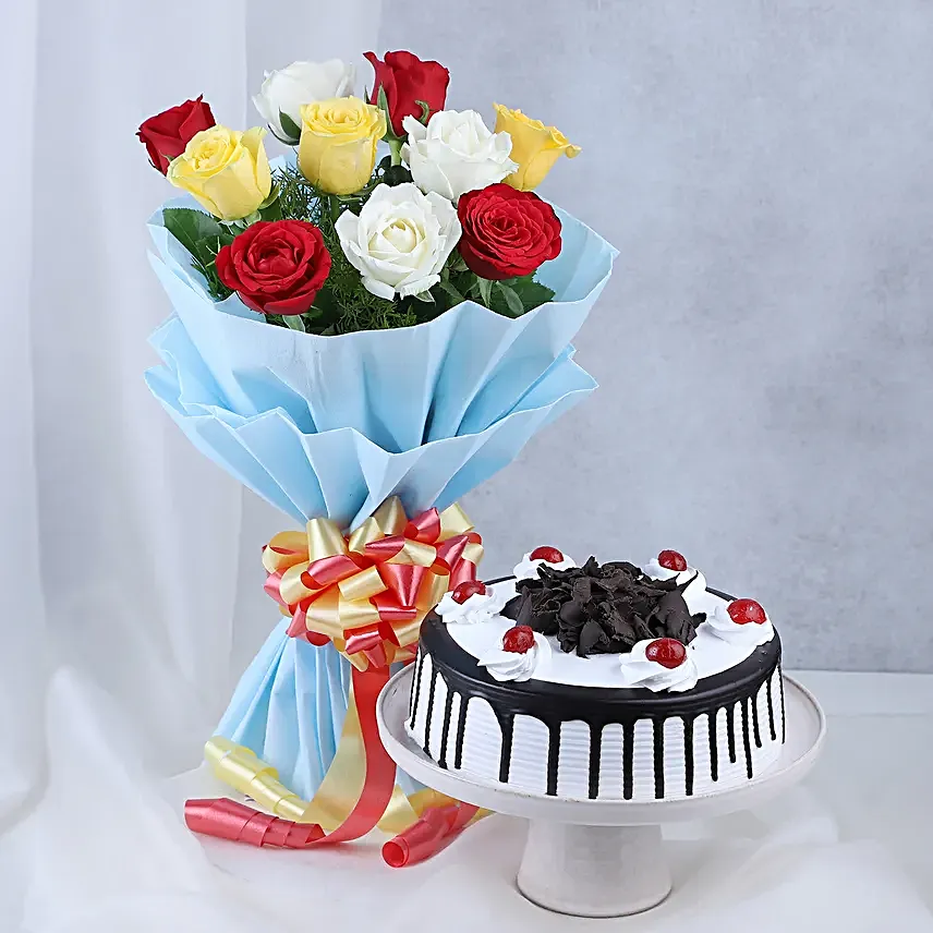 Happy Fathers Day Black Forest Cake Eggless Mixed Roses