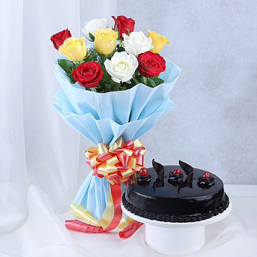 Happy Fathers Day Truffle Cake Mixed Roses