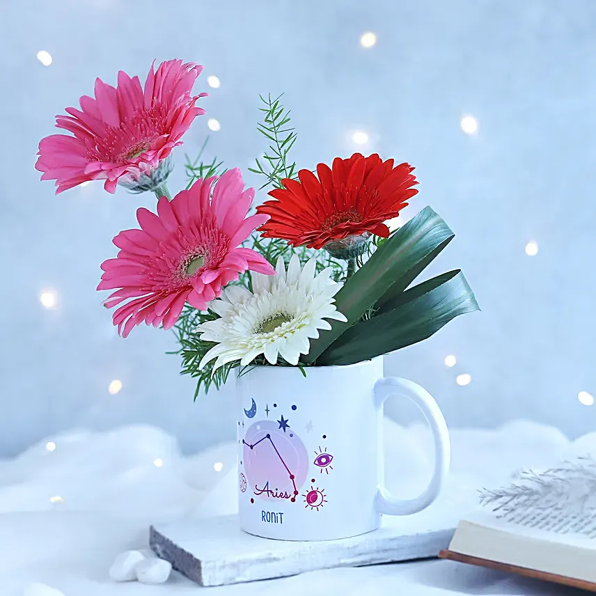 Happy Gerberas Aries Personalised Mug