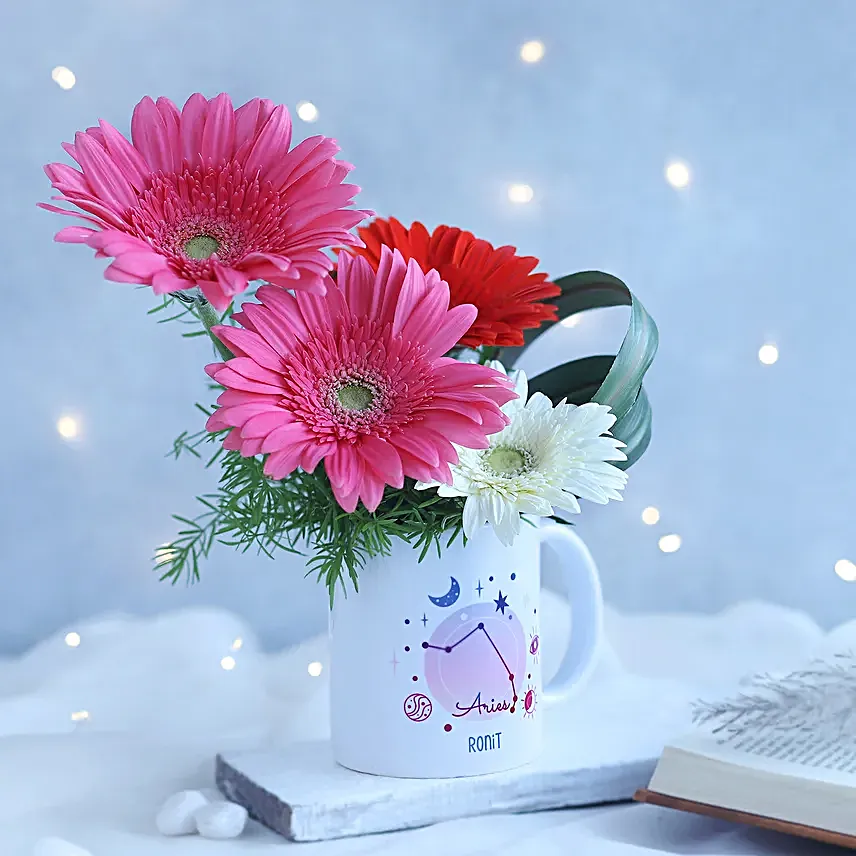 Happy Gerberas Aries Personalised Mug