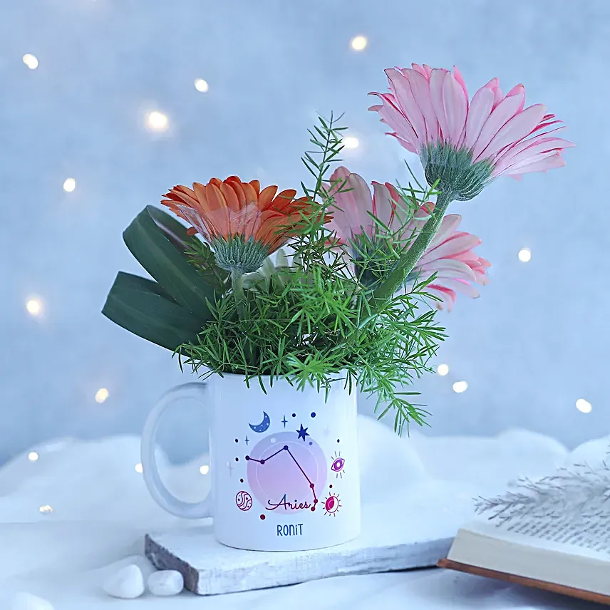 Happy Gerberas Aries Personalised Mug