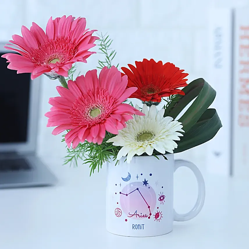 Happy Gerberas Aries Personalised Mug