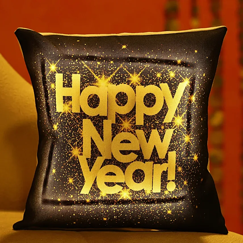 happy new year printed led cushion