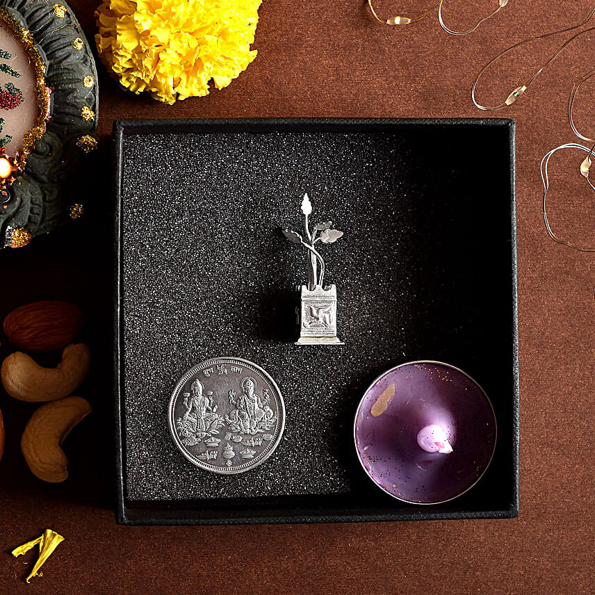 Holy Silver Tulsi Plant N Coin Gift Combo