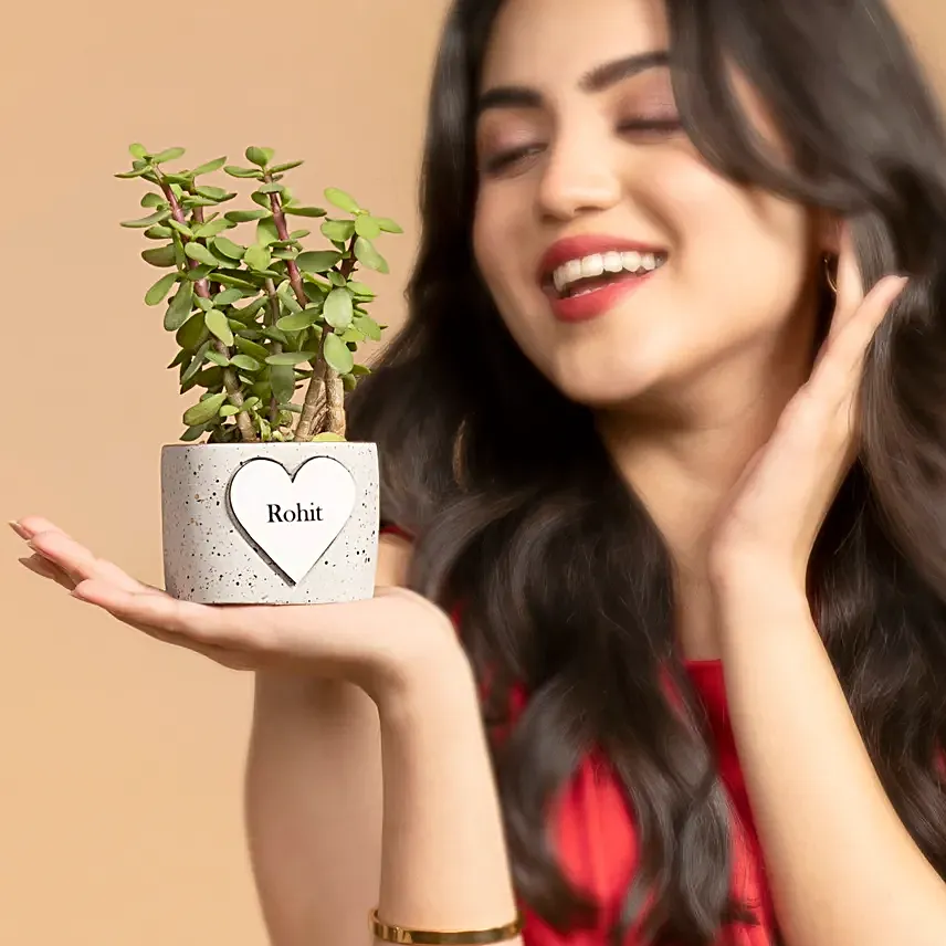Jade Plant In Personalised Heart Planter