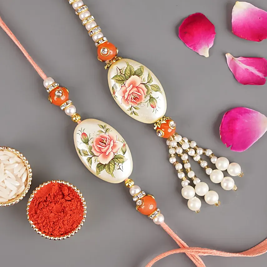 Japanese Stone Bhaiya Bhabhi Rakhi Set N Dryfruits Silver Box