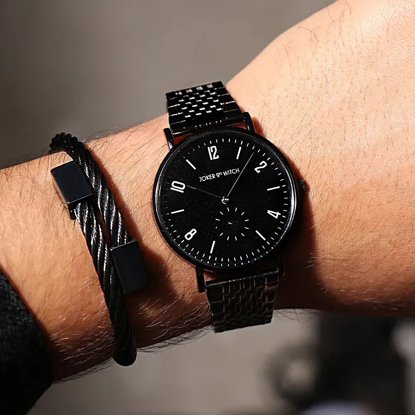 Joker N Witch Classic Coal Black Watch Bracelet Stack For Him