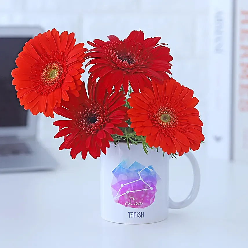 Joyful Gerberas Leo Personalised Mug