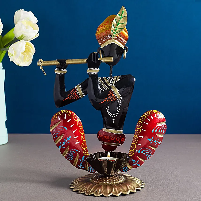 Krishna T Light Candle Holder Black & Red
