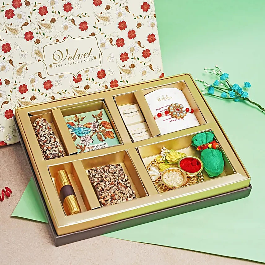 Kundan Rakhi N Choco Delight Hamper
