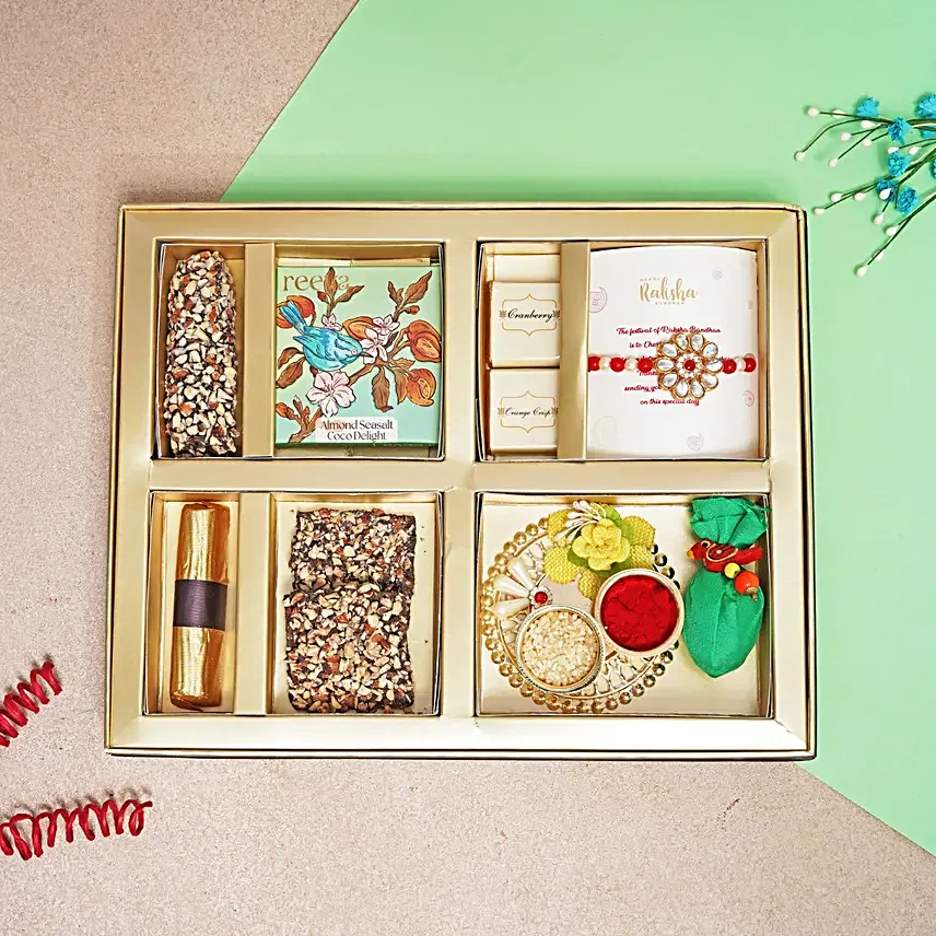 Kundan Rakhi N Choco Delight Hamper