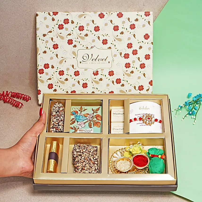 Kundan Rakhi N Choco Delight Hamper